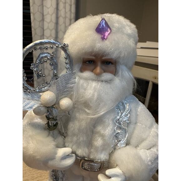 Ded Moroz Father Frost 9” White Silver Resin Figure Russian Christmas Staff - Picture 1 of 8